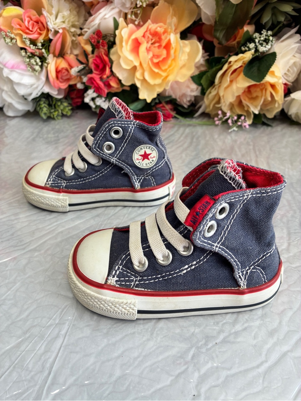 Converse Chuck Taylor All Star Canvas High Top Navy Red Toddler Shoes Size 4
